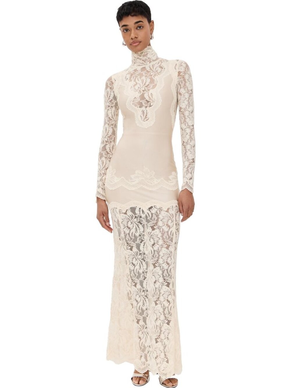 Rabanne Ivory Long Dress in Lace and Jersey